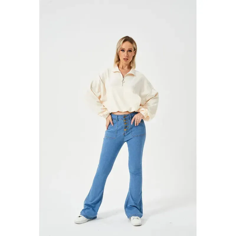 Bluebell | Half Zipper Loose Cropped Sweatshirt