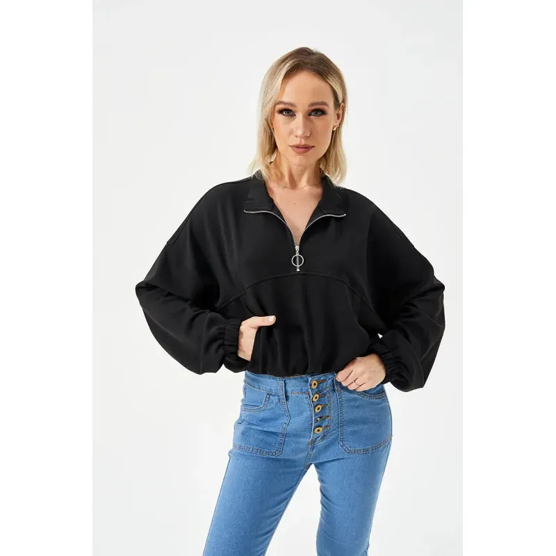 Bluebell | Half Zipper Loose Cropped Sweatshirt