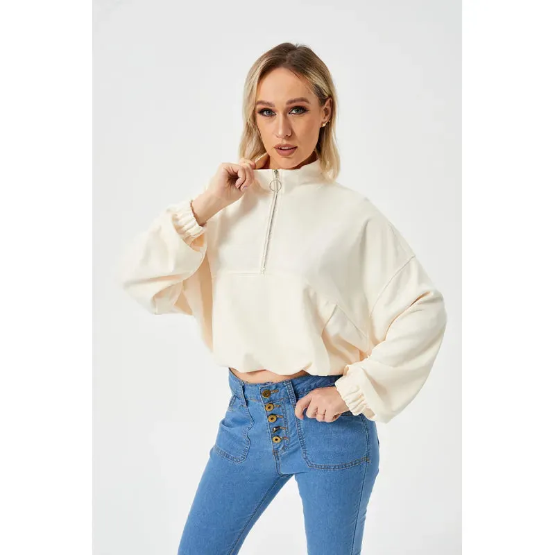 Bluebell | Half Zipper Loose Cropped Sweatshirt