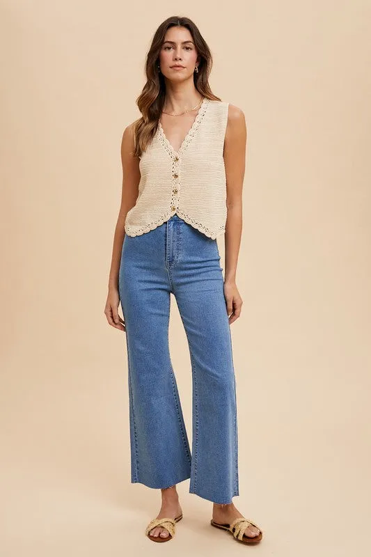 Boho Blossom Crochet Trim Sweater Vest