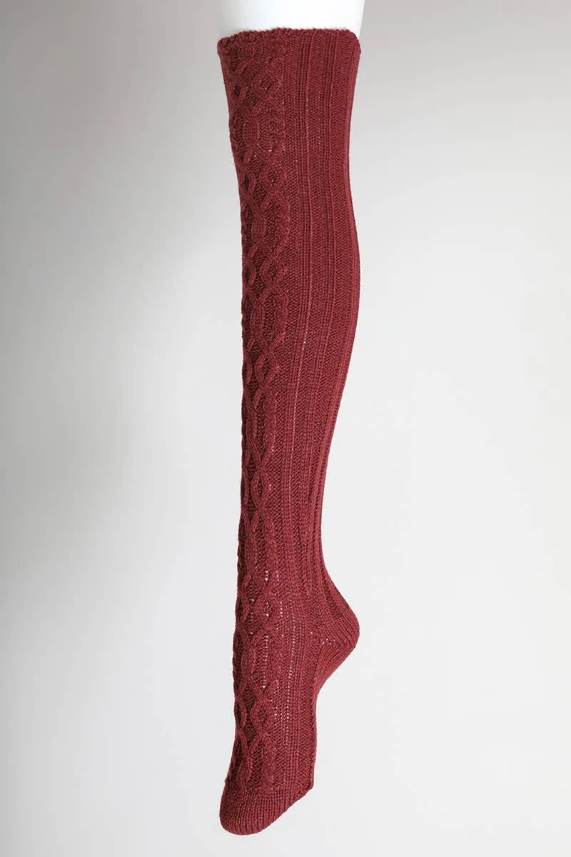 Bold & Cozy Thigh-High Cable Knit Socks for Trendy Winters