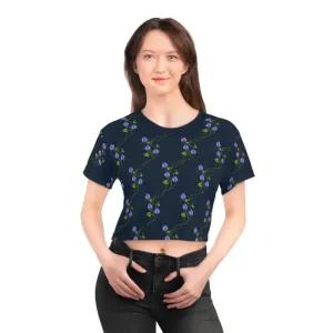 Bold Purple Flowers Navy Aop Crop Tee