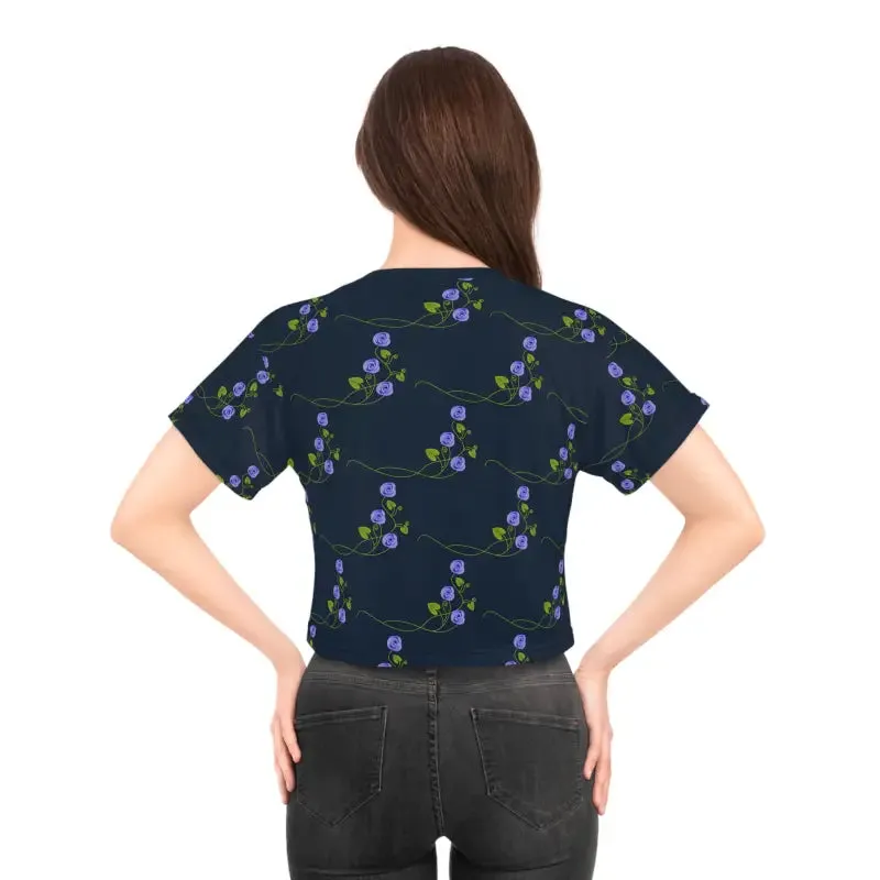 Bold Purple Flowers Navy Aop Crop Tee