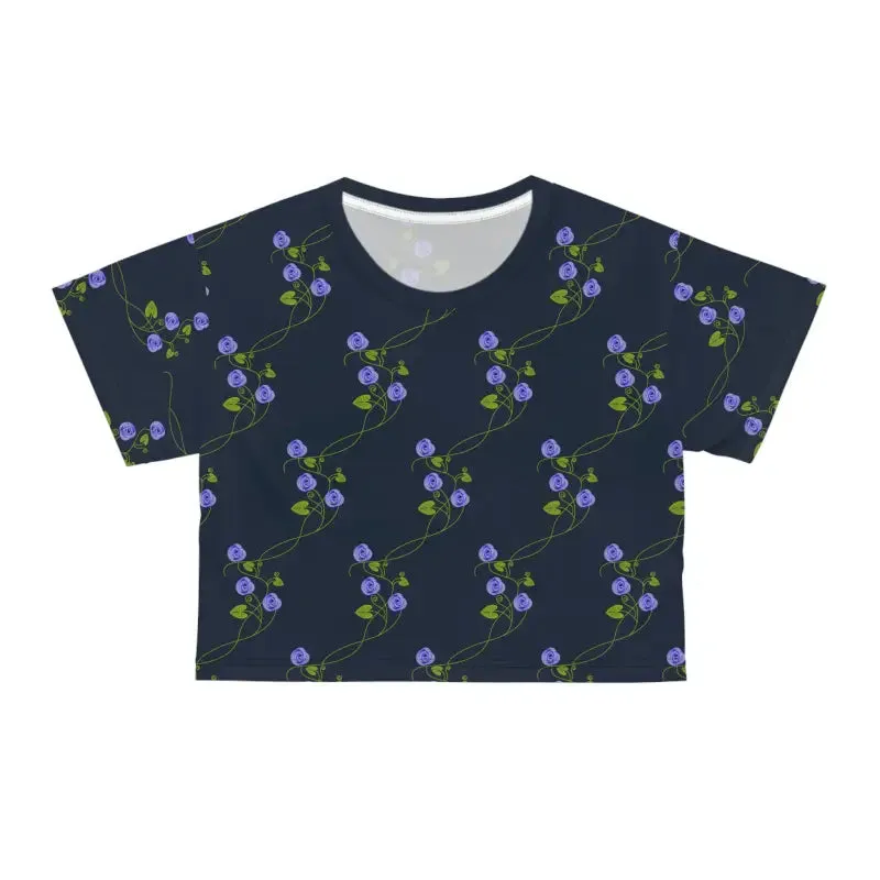 Bold Purple Flowers Navy Aop Crop Tee