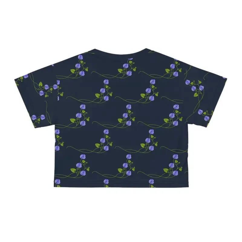 Bold Purple Flowers Navy Aop Crop Tee