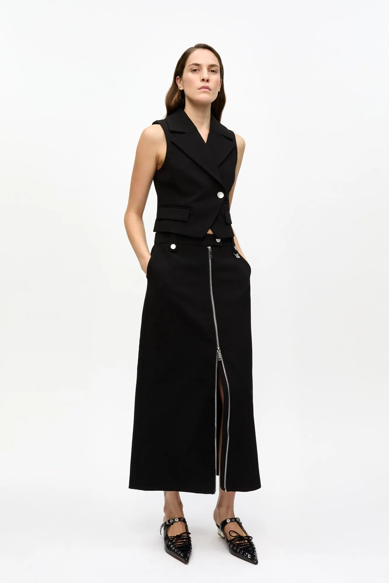 BONDED CREPE SKIRT | BLACK