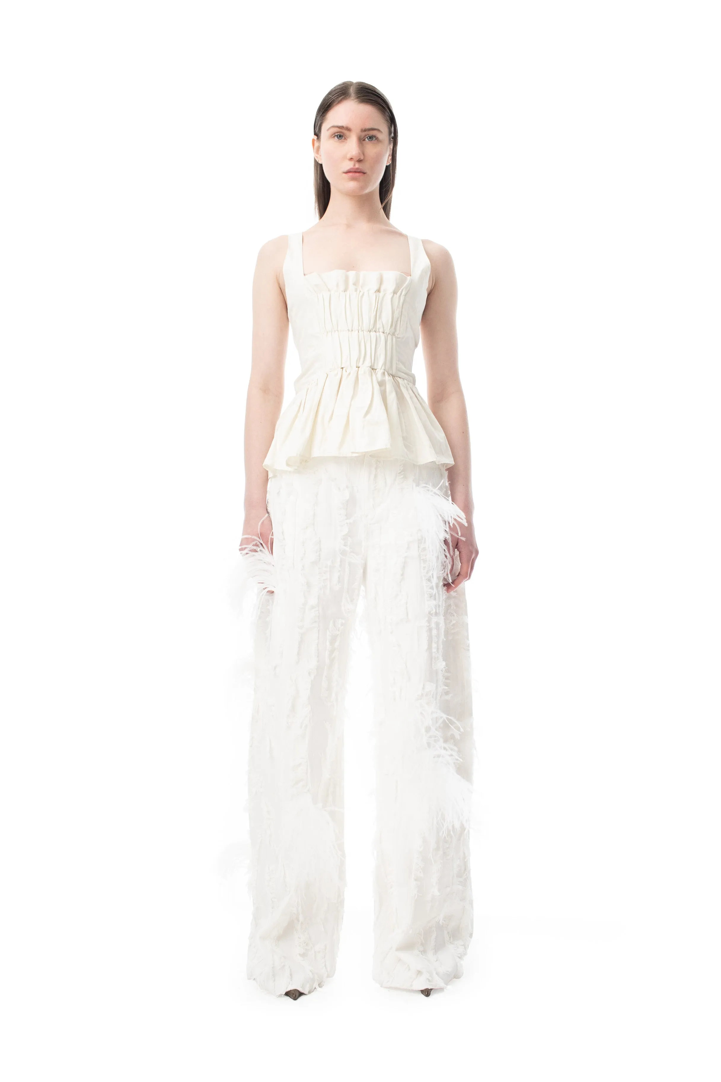 BOYFRIEND TROUSERS IN WHITE SHREDDED DENIM