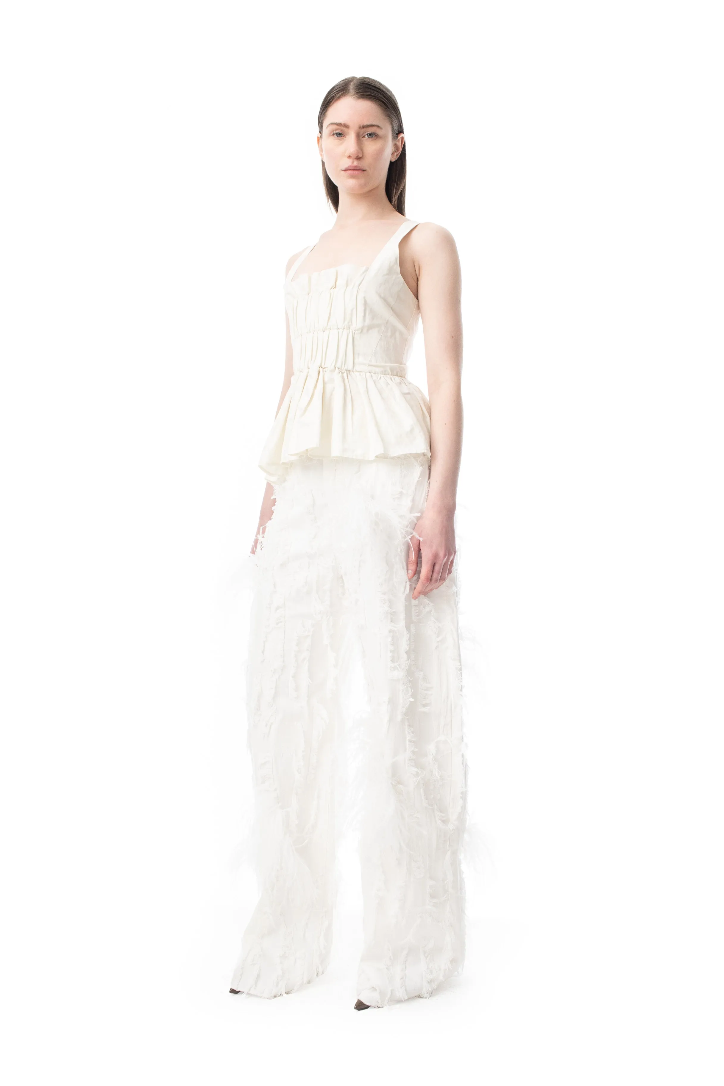 BOYFRIEND TROUSERS IN WHITE SHREDDED DENIM