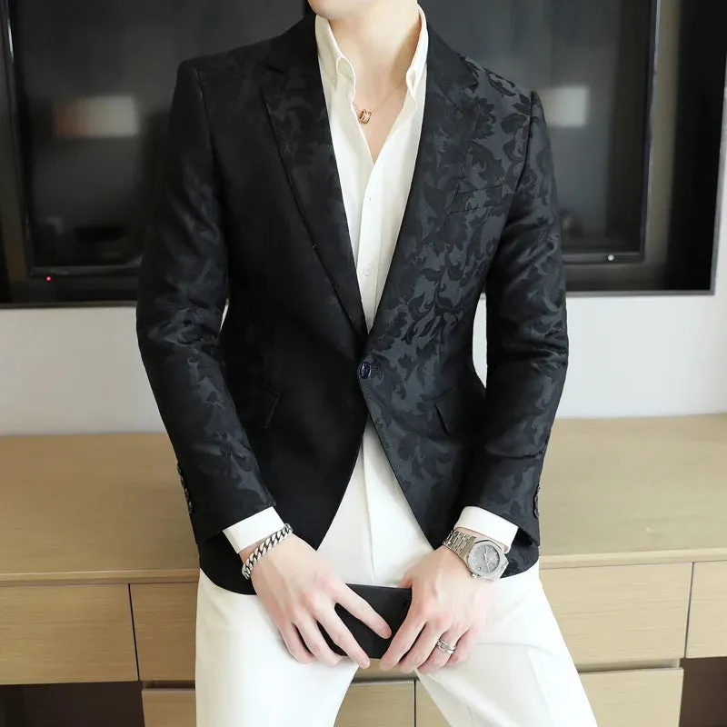 Brand Clothing New Luxury Print Blazer Slim Fit Men Blazer Stage Cloth Social Party Wedding Dress Male Black Suit Jacket 4XL-5XL
