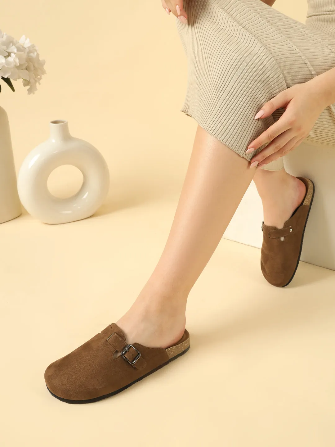 Brown Suede Cork-Latex Soft Footbed Flats (TC-100506-BRO)