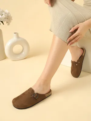 Brown Suede Cork-Latex Soft Footbed Flats (TC-100506-BRO)