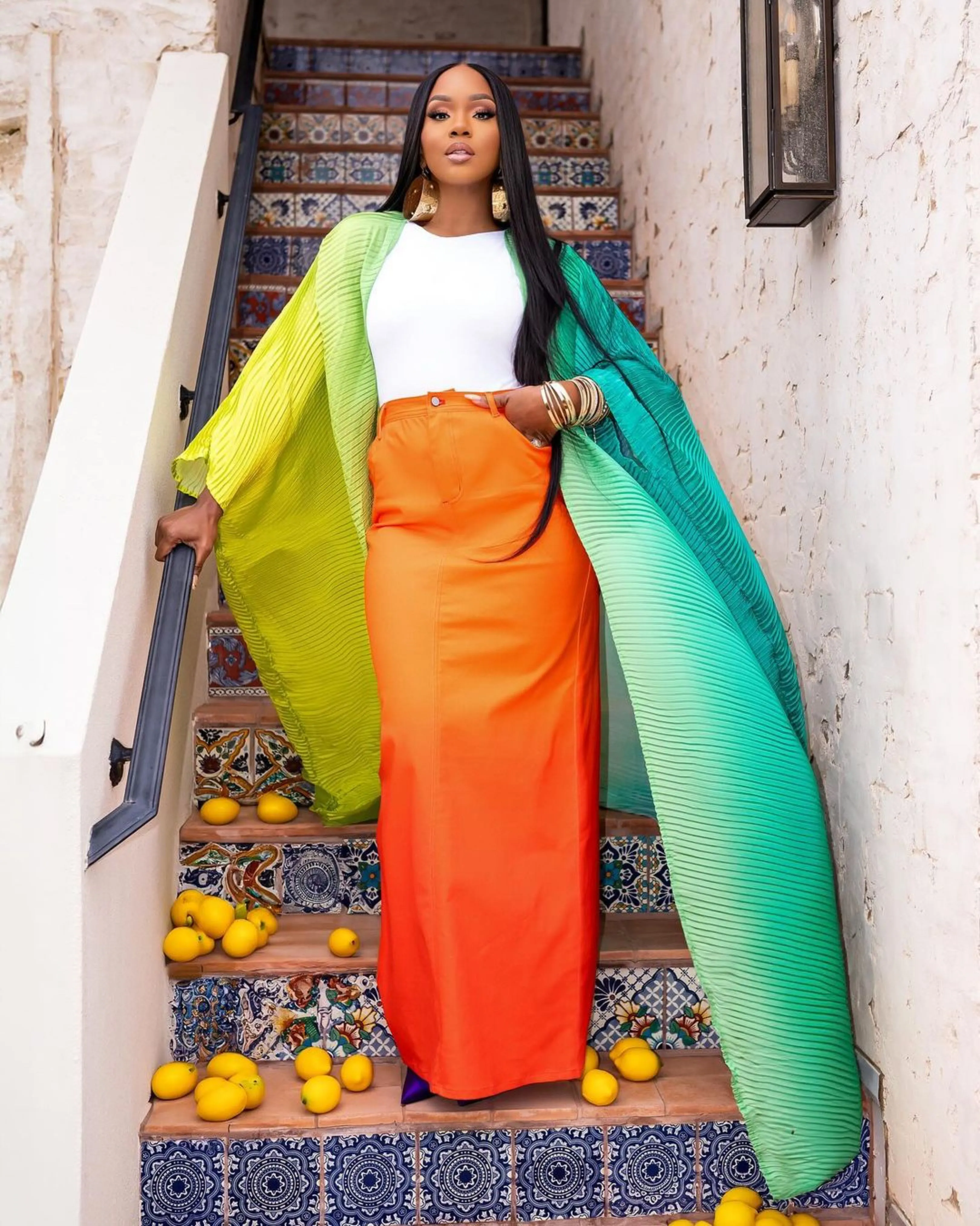 BruceGlen Orange High Waist Denim Skirt (As Worn by Sarah Jakes Roberts)