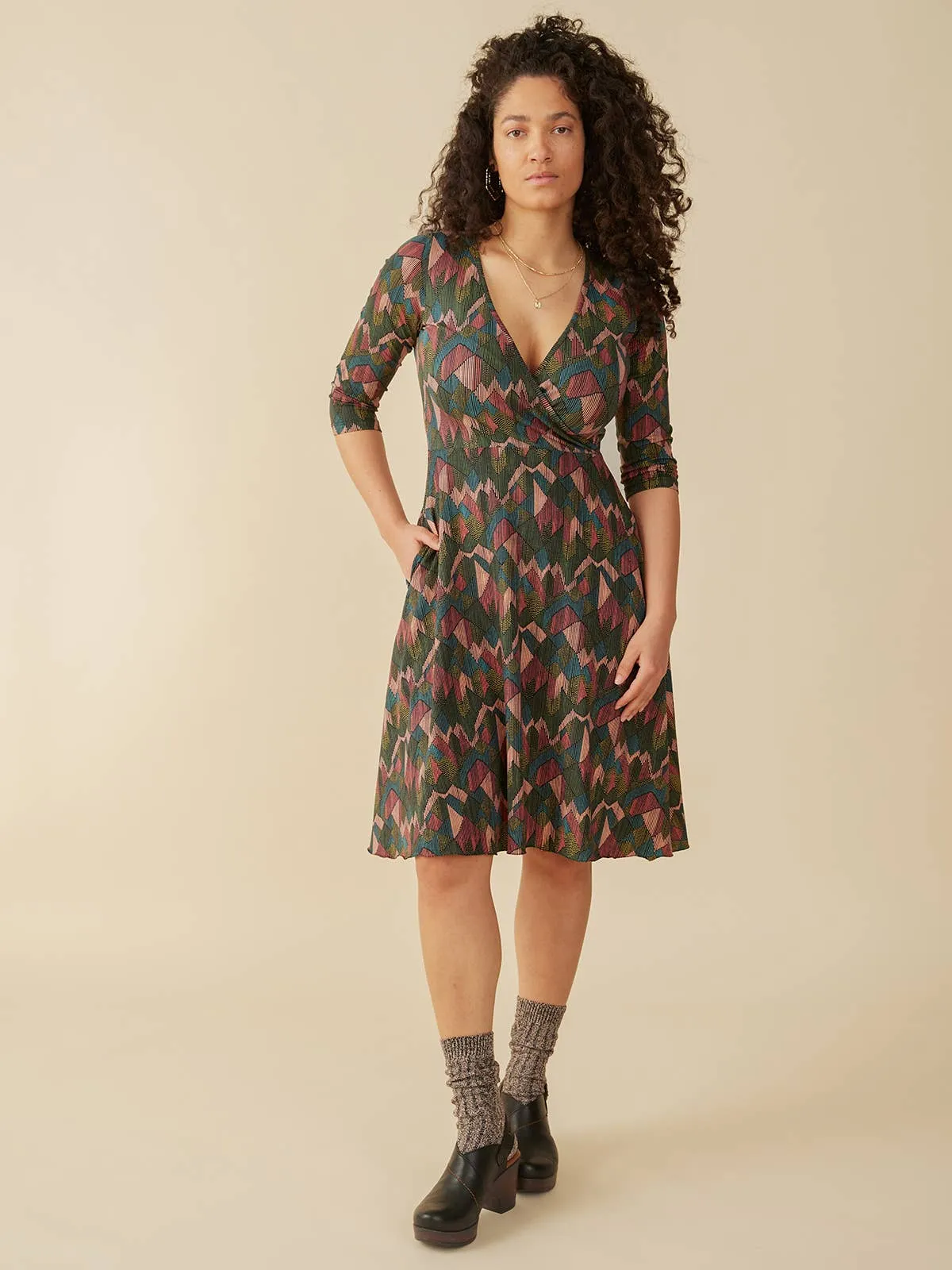 Callie 3/4 Sleeve Wrap Dress Geo Jewels