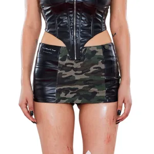 Camouflage Faux Leather Patchwork Skirt