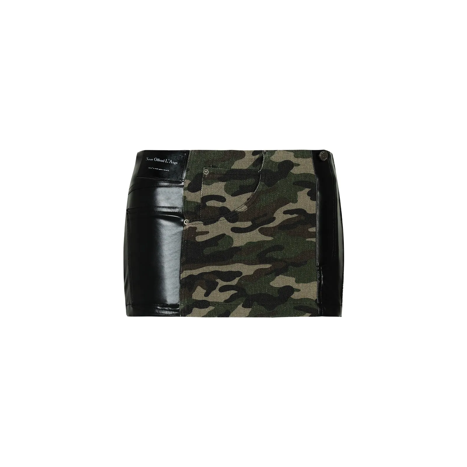 Camouflage Faux Leather Patchwork Skirt