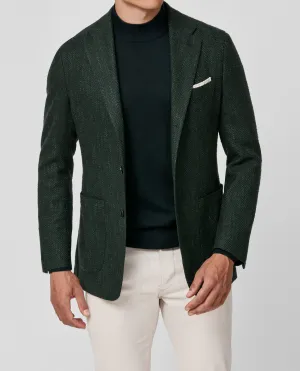 Carlo Barbera Bottle Green Wool, Silk & Cotton Stretch Herringbone