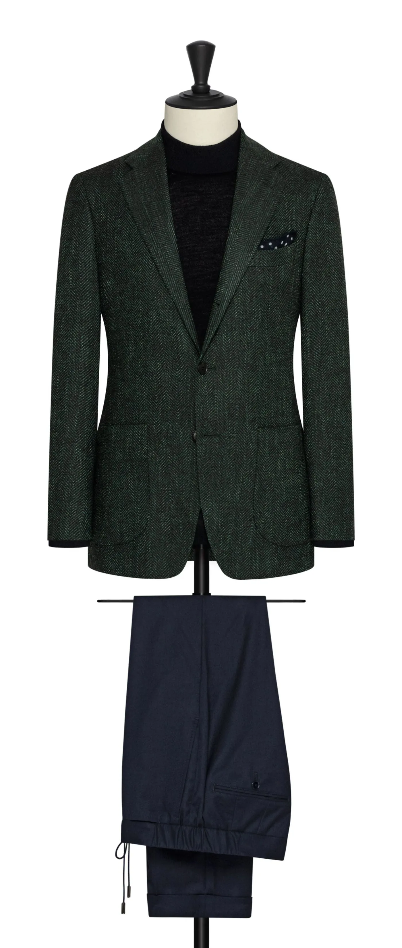 Carlo Barbera Bottle Green Wool, Silk & Cotton Stretch Herringbone