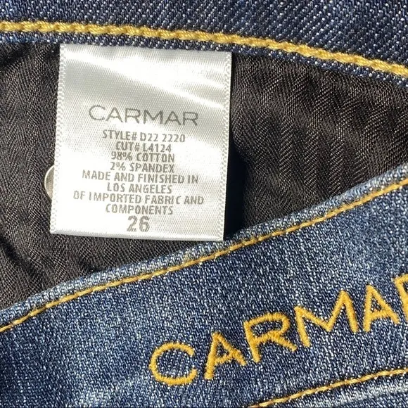 CARMAR Floral Embroidered Raw Hem Ankle High Rise Jeans, Size 26