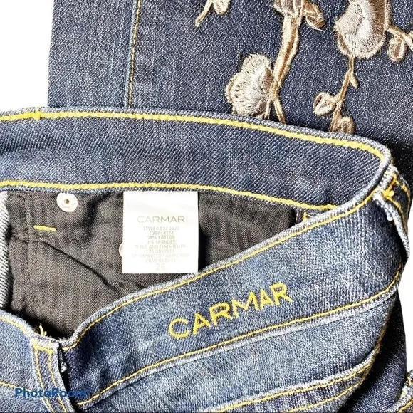 CARMAR Floral Embroidered Raw Hem Ankle High Rise Jeans, Size 26