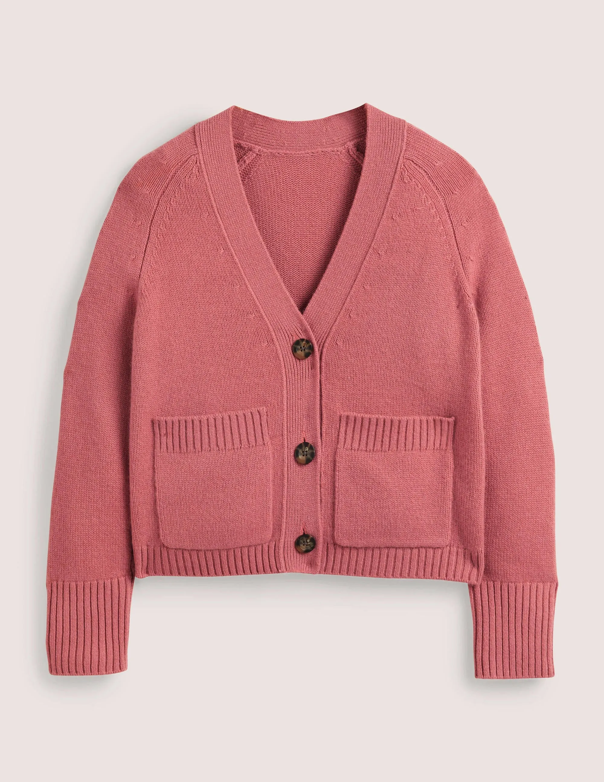 Cashmere Rib Cardigan-Dusty Red Melange