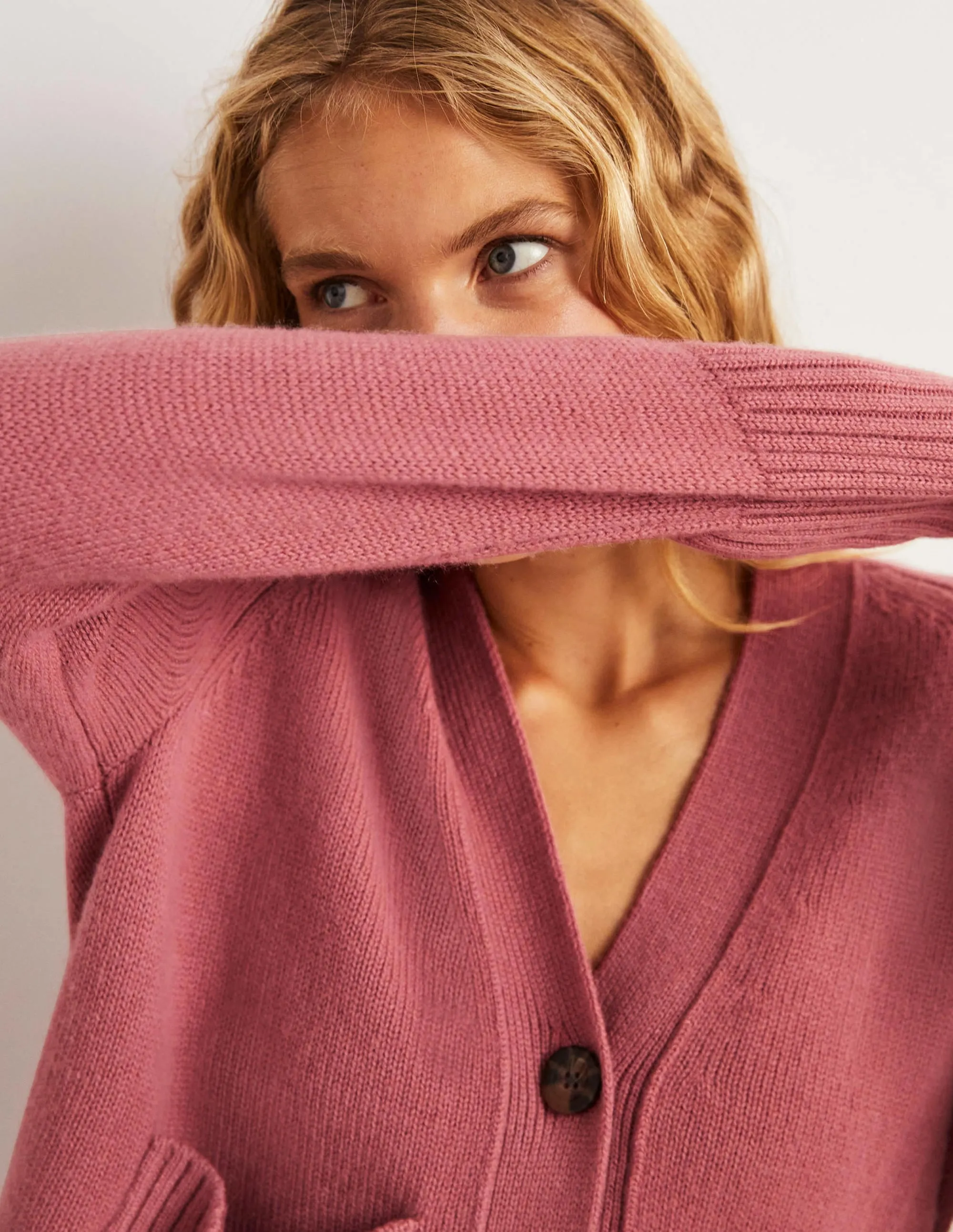 Cashmere Rib Cardigan-Dusty Red Melange