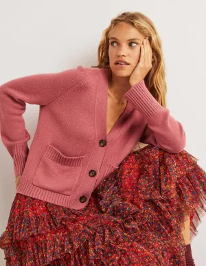 Cashmere Rib Cardigan-Dusty Red Melange
