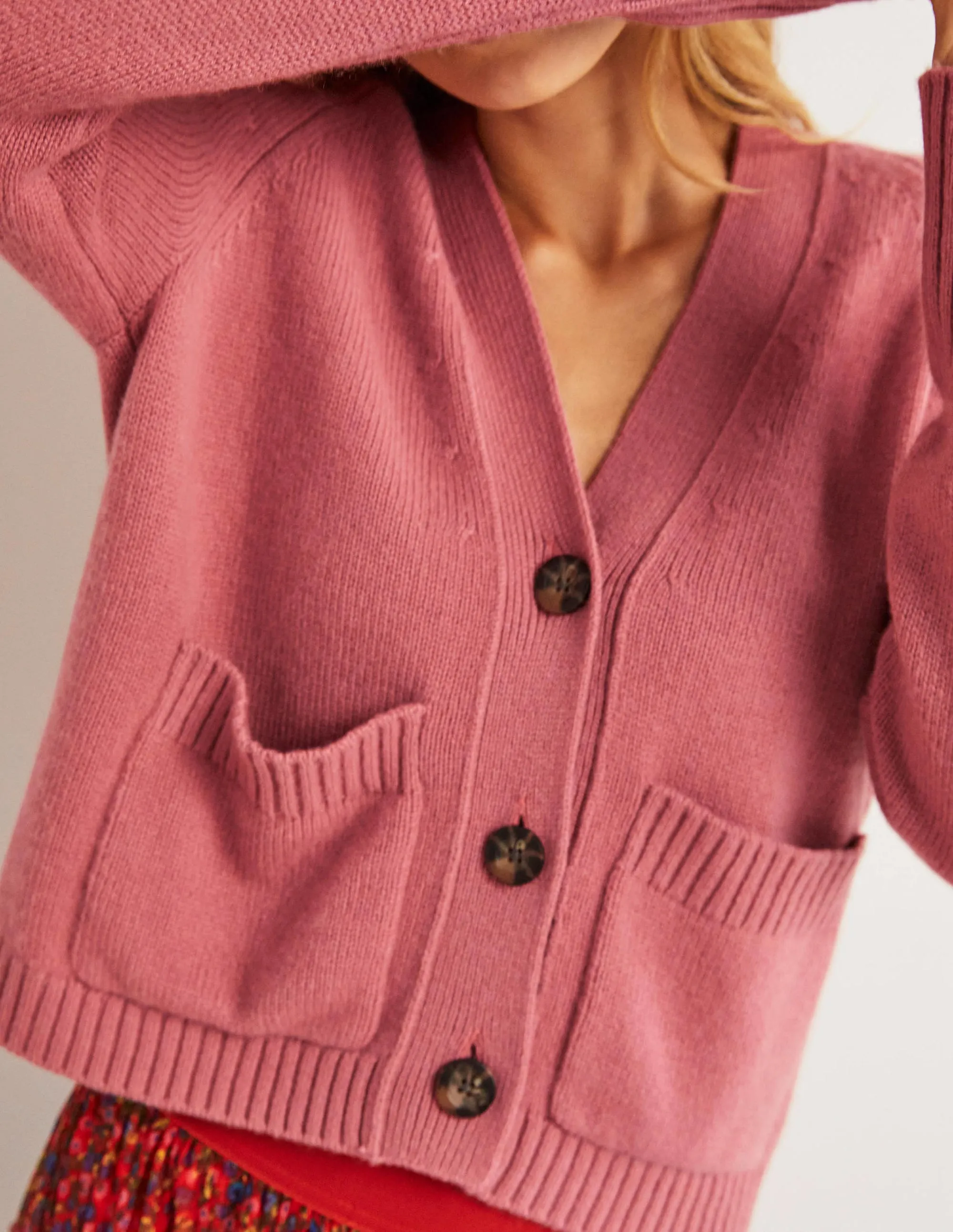 Cashmere Rib Cardigan-Dusty Red Melange