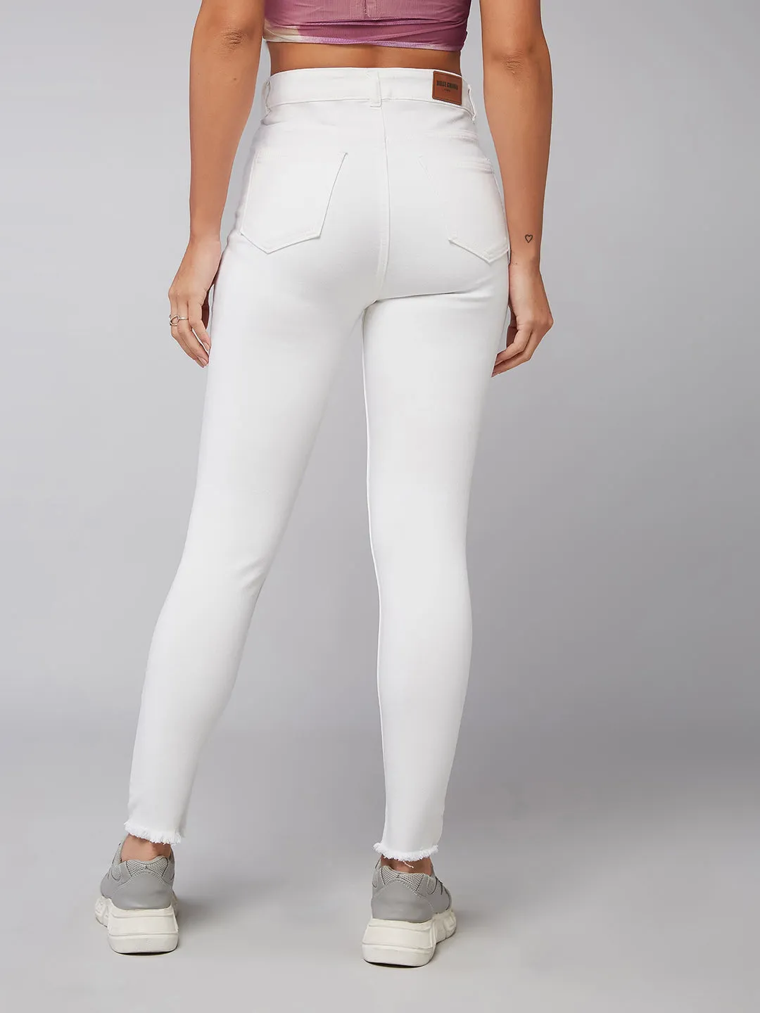CHASEstretch™ White Skinny Mid-Rise Bleached Side-Slit Denim Jeans