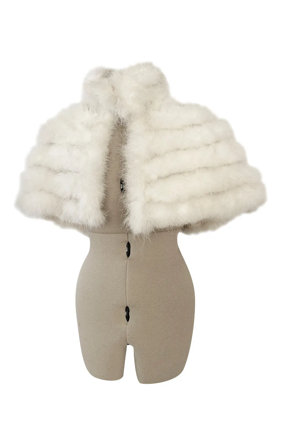 Chic & Simple Late 1990s Jacques Fath Off-White Ivory Feather Cropped Capelet