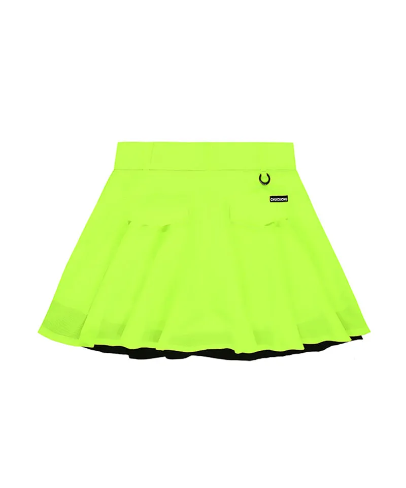 CHUCUCHU Ten Double Flare Skirt - Neon Yellow