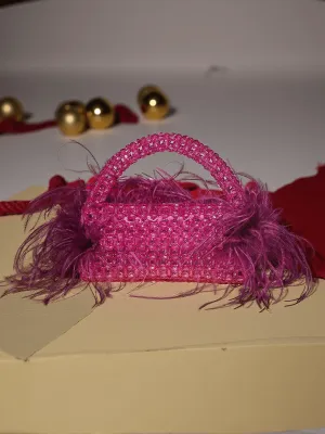 Cinta Rhinestone Feather Fringe Clutch In Purple