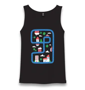 City Roads and Houses in Kids Style Unisex Black Tank Top