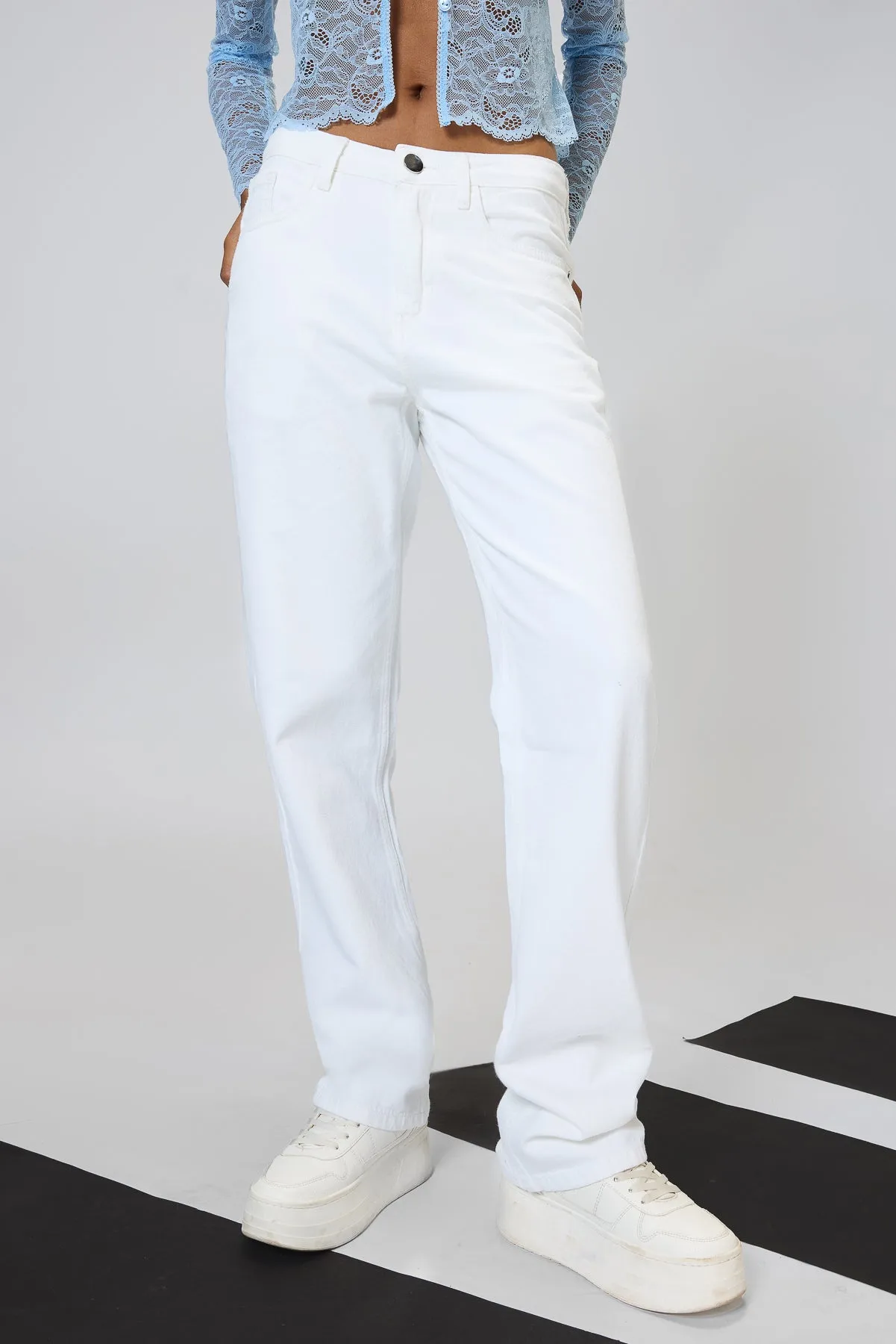 Clean Cut White Tapered Jeans