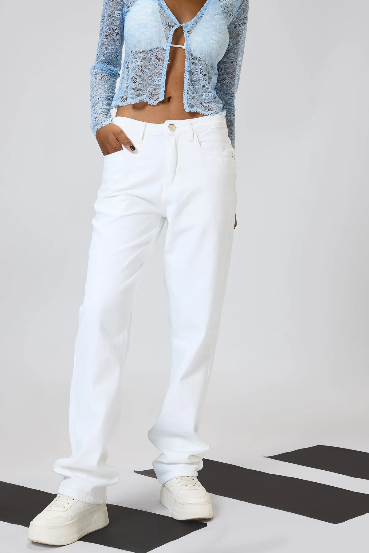 Clean Cut White Tapered Jeans