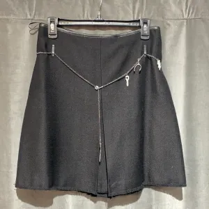 Coach Black Wool Kick Pleat Skirt with Charm Chain Belt