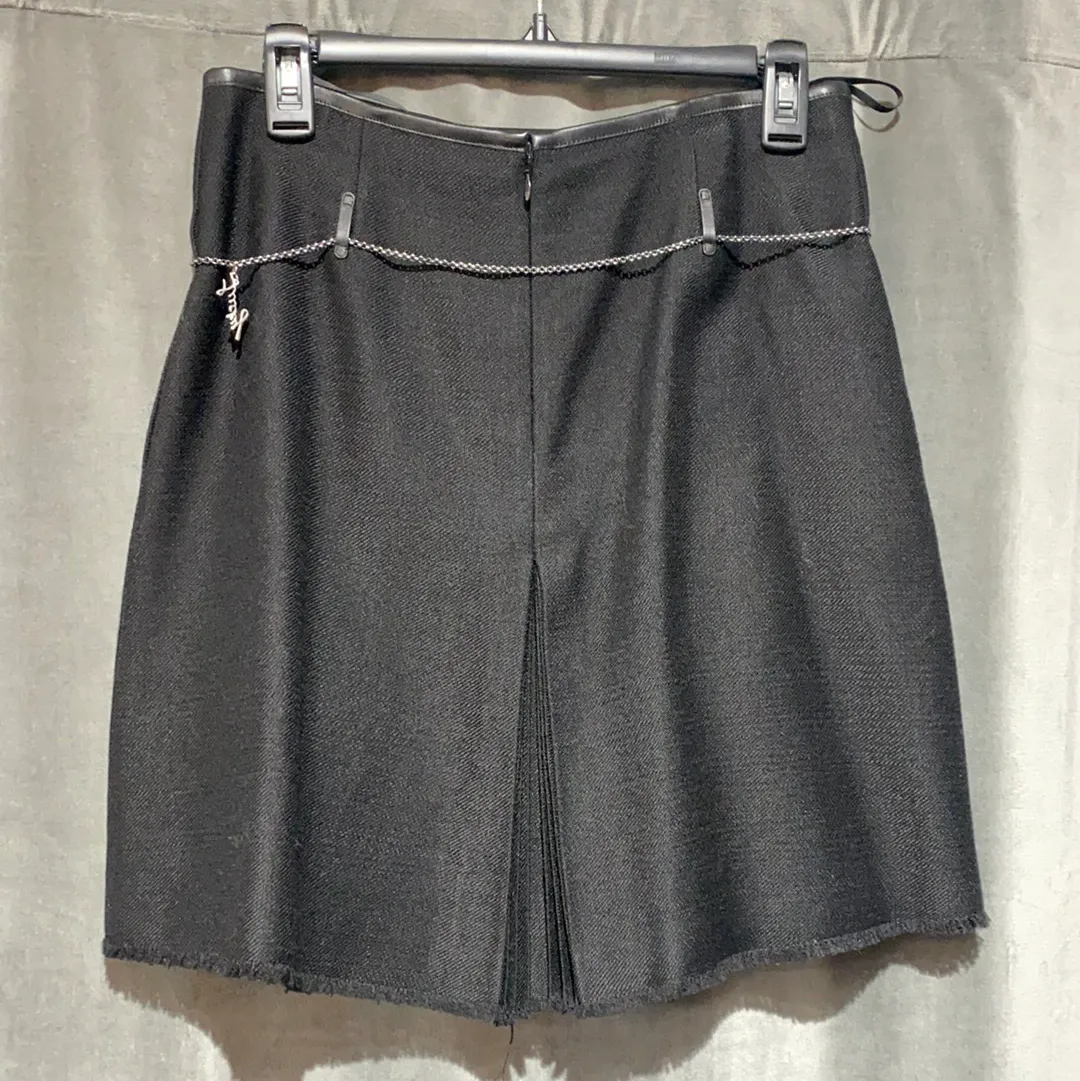 Coach Black Wool Kick Pleat Skirt with Charm Chain Belt