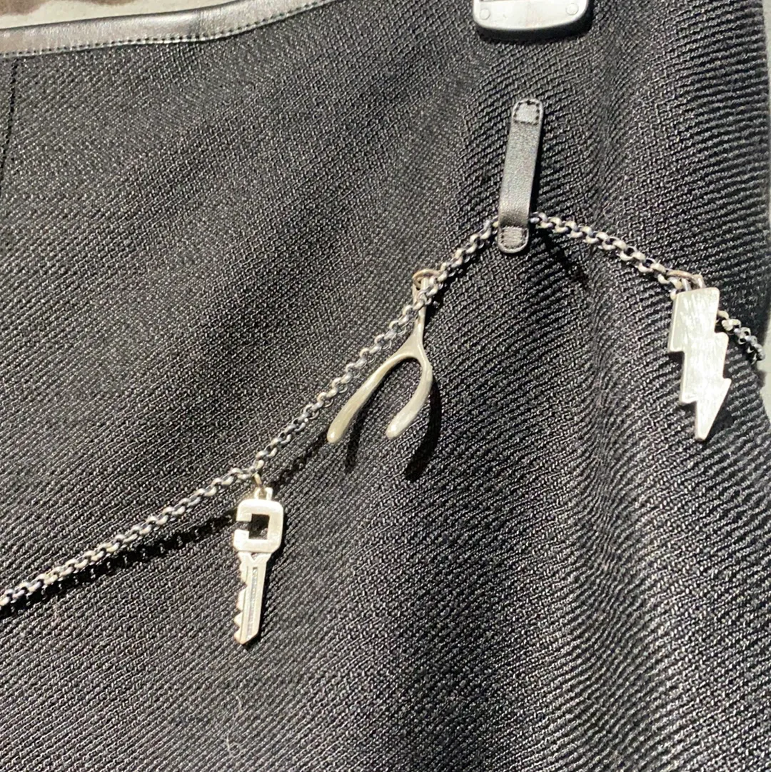 Coach Black Wool Kick Pleat Skirt with Charm Chain Belt