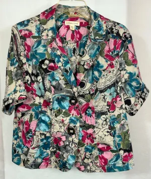 Coldwater Creek Floral Print Blazer - Size 14 - Button Front Short Sleeve Jacket
