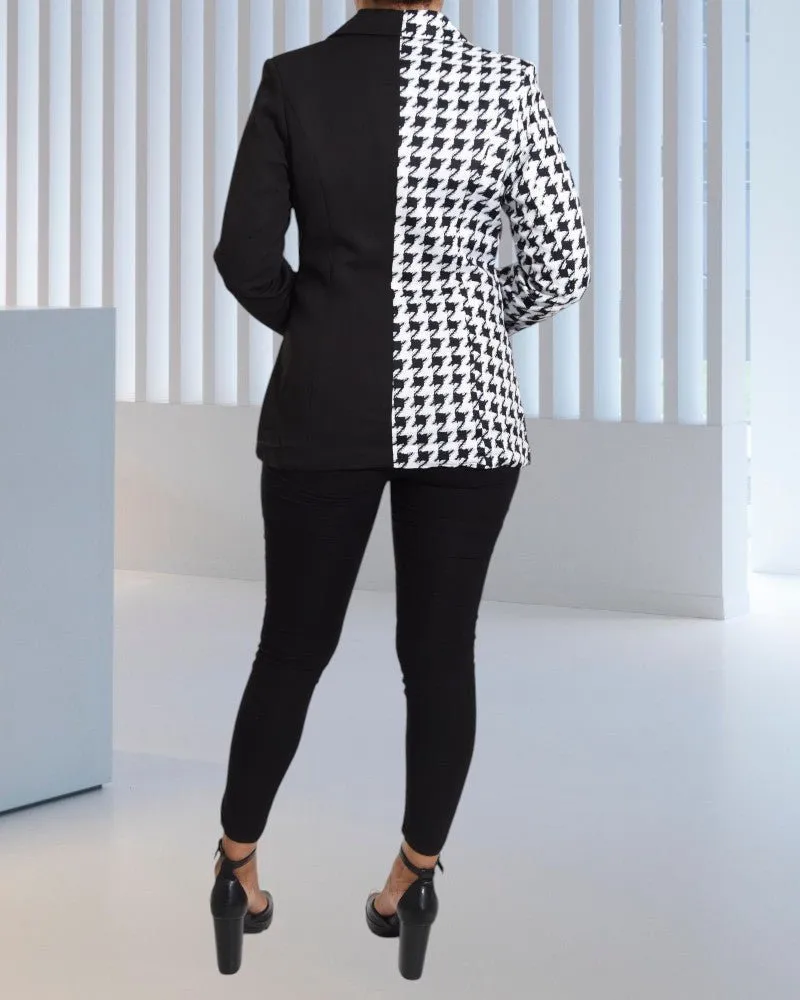 Color Block Houndstooth Pattern Blazer