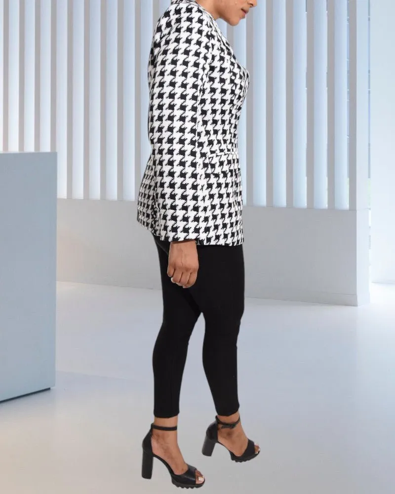 Color Block Houndstooth Pattern Blazer