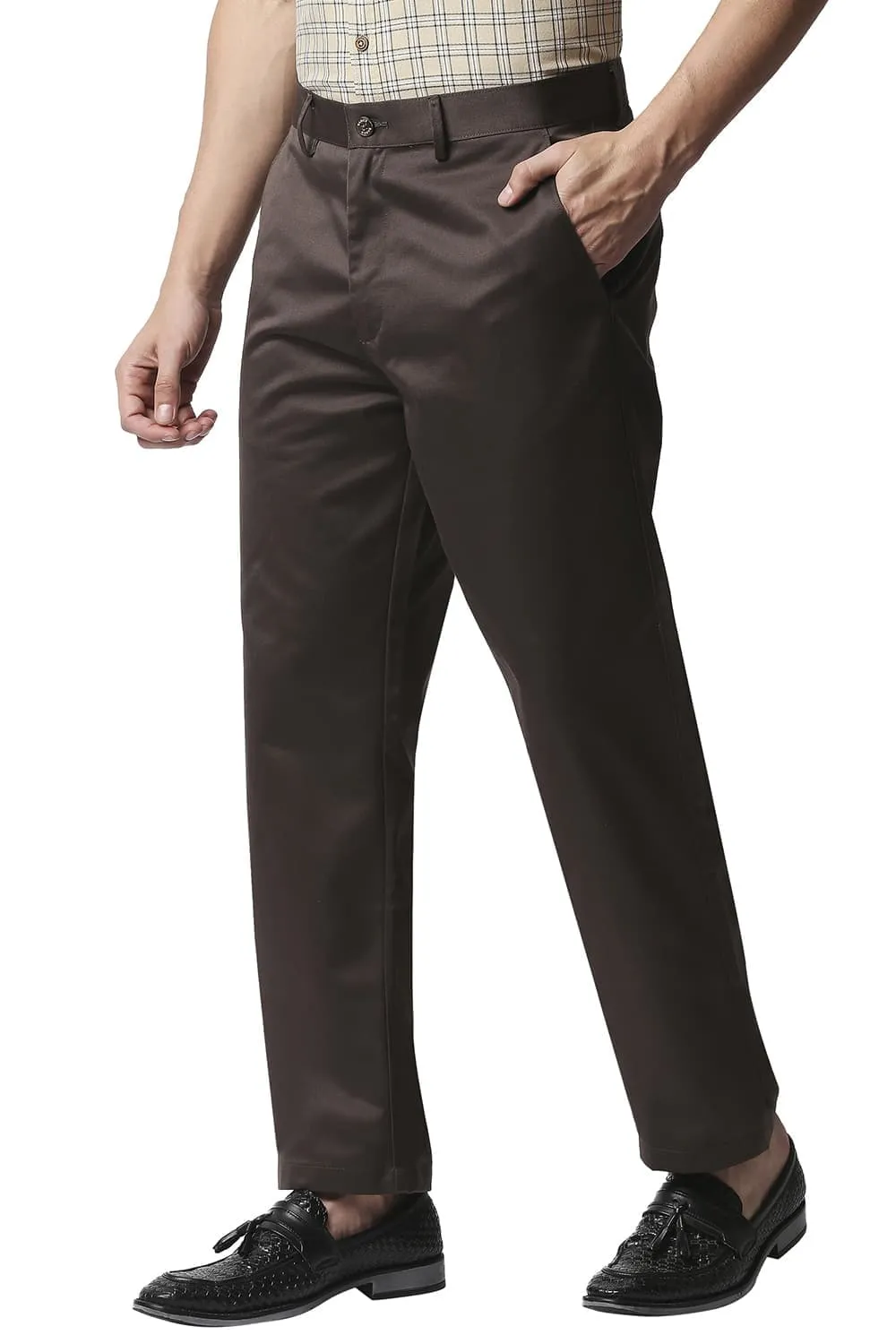 Comfort Fit Satin Weave Poly Cotton Trousers