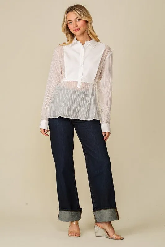 Contrast Button-Down Blouse