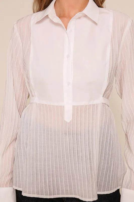Contrast Button-Down Blouse