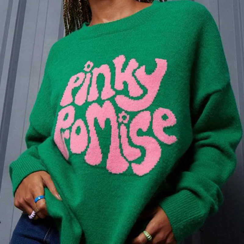 Cozy Lettered Jacquard Knit Oversized Sweater Pullover