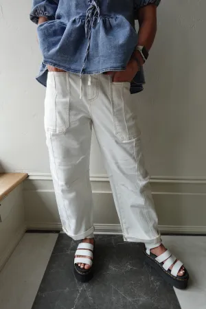 Cream Haven Drawstring Barrel Jeans