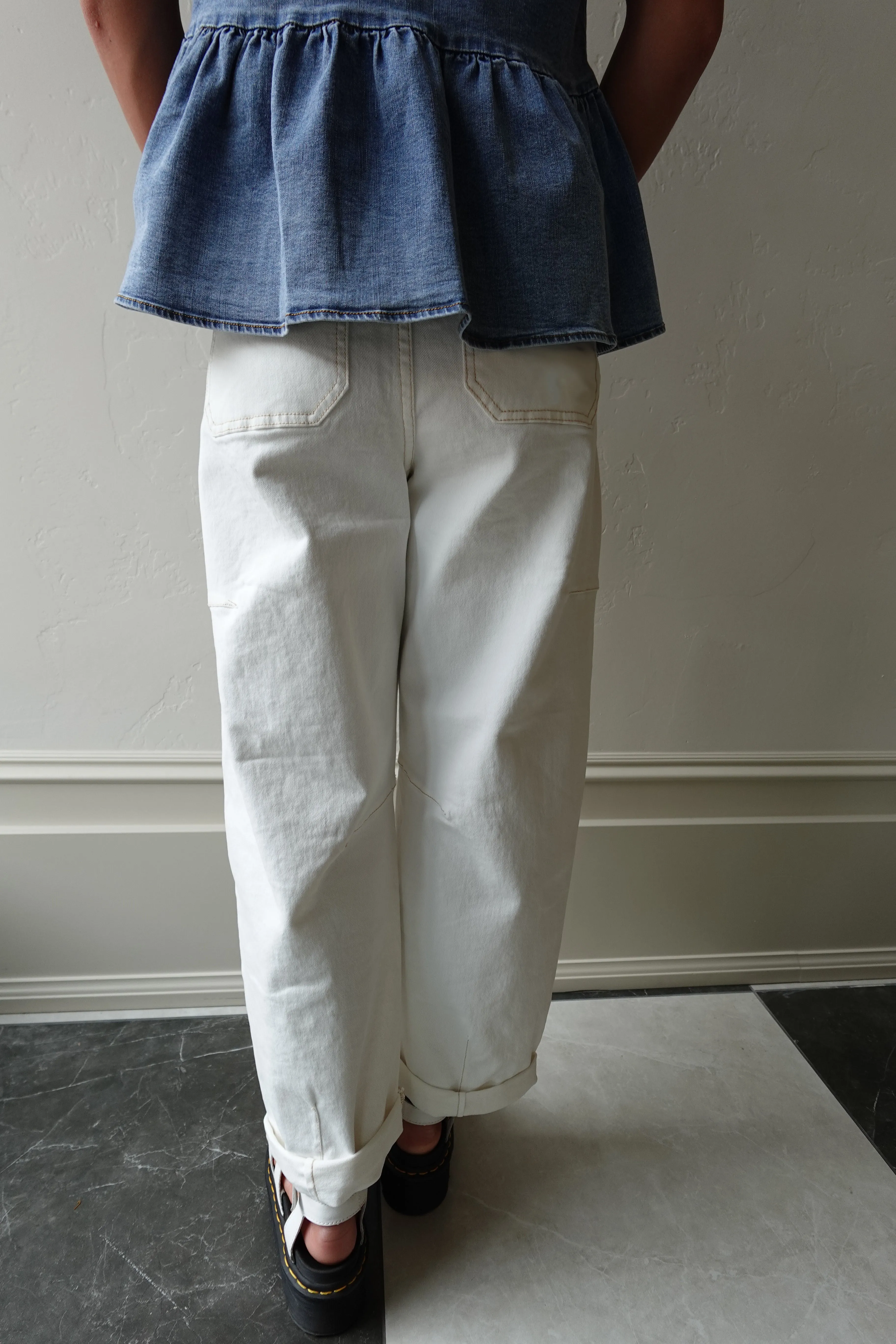 Cream Haven Drawstring Barrel Jeans