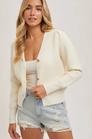 Cream V-Neck Button Down Cardigan