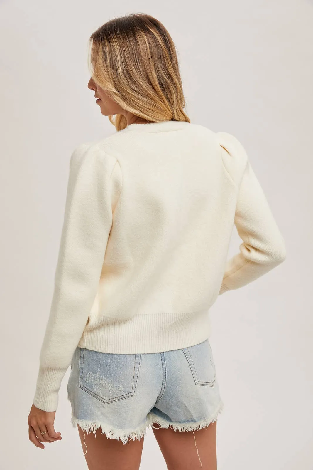 Cream V-Neck Button Down Cardigan