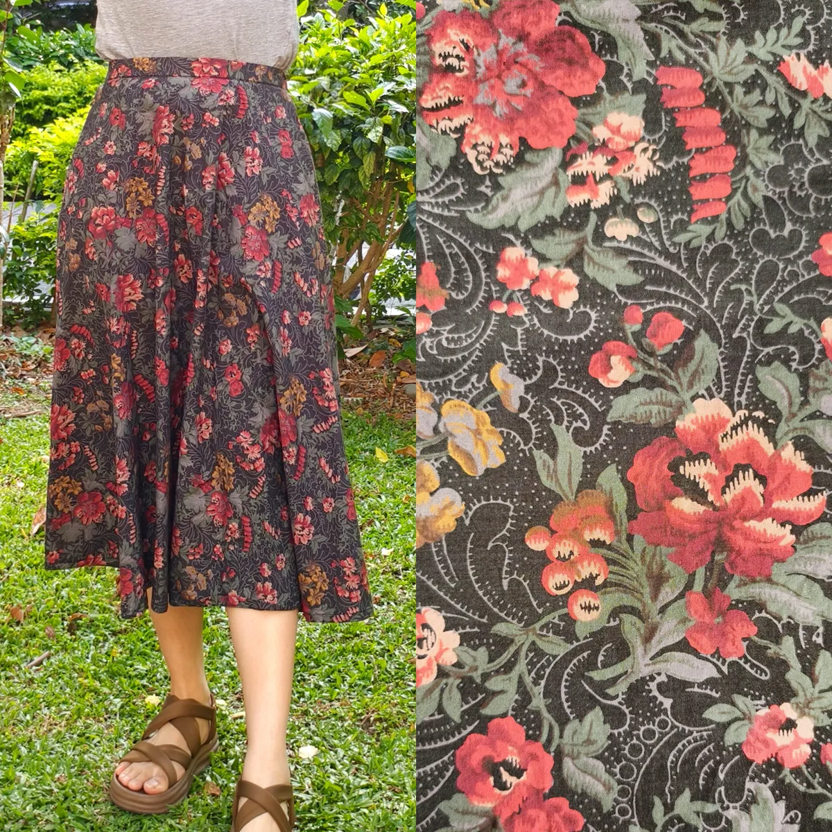 Crimson Flower-Handmade Circle Skirt