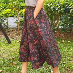 Crimson Flower-Handmade Circle Skirt